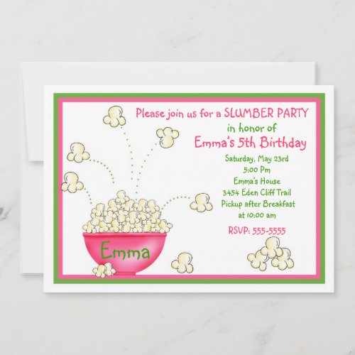 Popcorn Slumber Party Invitations