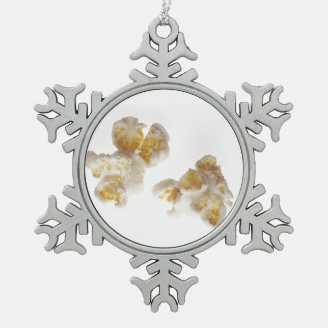 Popcorn Snowflake Pewter Christmas Ornament (Front)