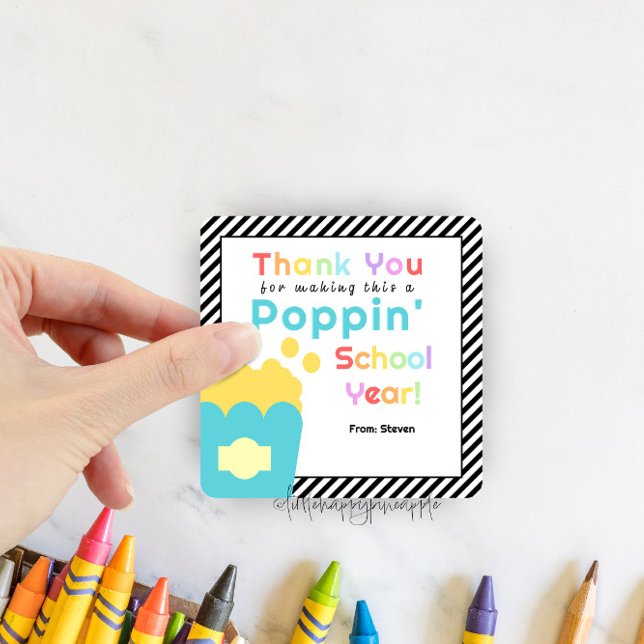 Popcorn Theme Teacher End of Year Thank You Square Sticker (Creator Uploaded)