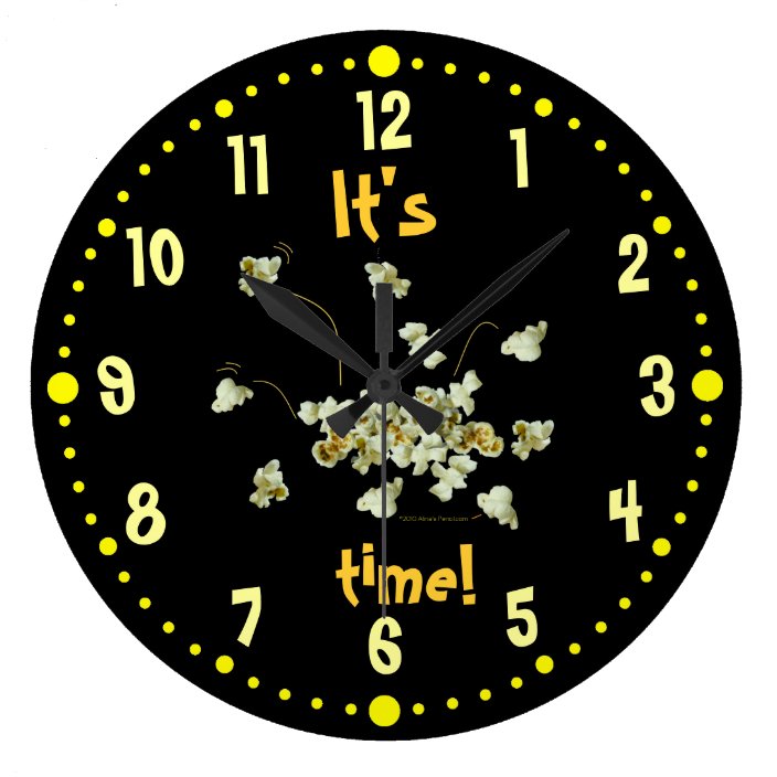 Popcorn Time Popcorn Lovers Kitchen Clock W/Minute | Zazzle.com
