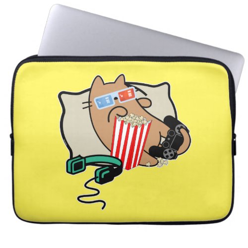 Popcorn Time with 3D Glasses Cat Cartoon Laptop Sleeve