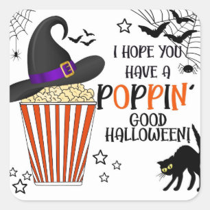 Popcorn trick or treat square sticker