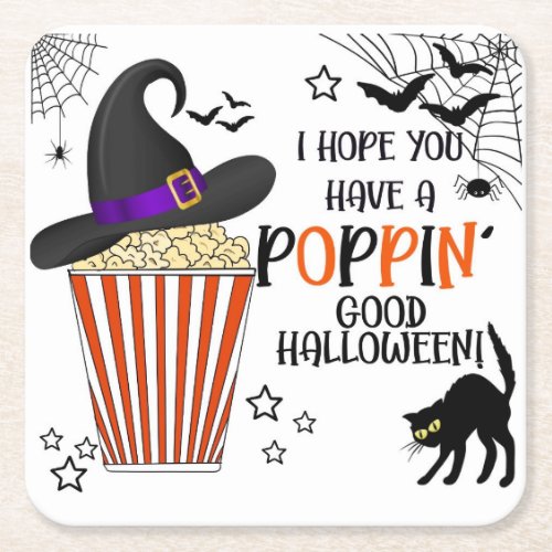 Popcorn trick or treat square sticker square paper coaster