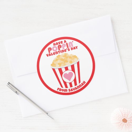 Popcorn Valentine Sticker Popcorn Favor Classic Round Sticker