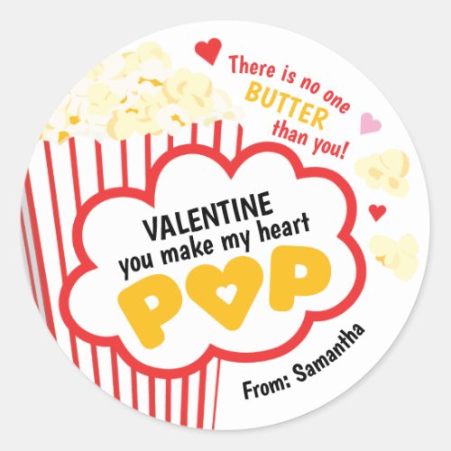 Popcorn Valentines Day Stickers for Kids