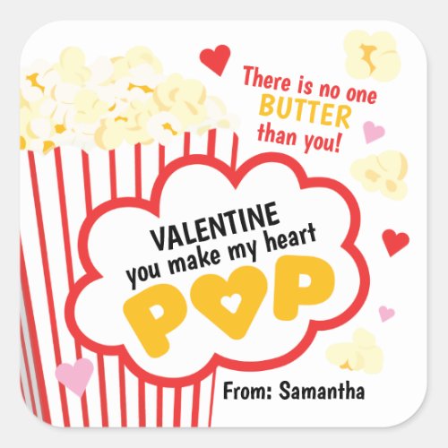 Popcorn Valentines Day Stickers for Kids