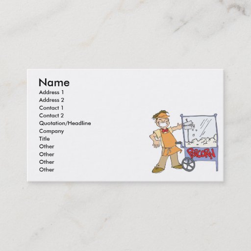 Customizable popcorn vendor movie popcorn cart business cards