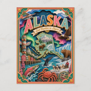 PopCut States Alaska Colorful 3D Paper Art Postcard