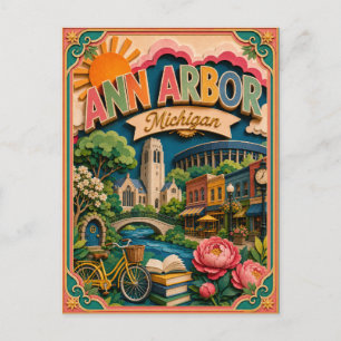 PopCut States Ann Arbor Michigan Paper Art Postcard