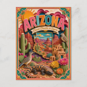 PopCut States Arizona Colorful 3D Paper Art Postcard