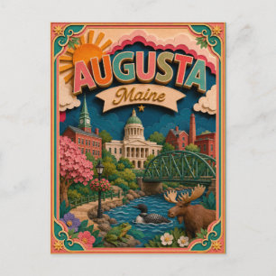 PopCut States Augusta Maine Paper Art Postcard