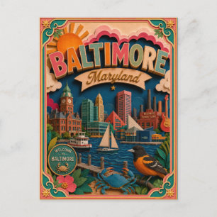 PopCut States Baltimore Maryland Paper Art Postcard