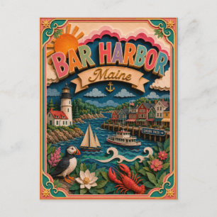 PopCut States Bar Harbor Maine Paper Art Postcard