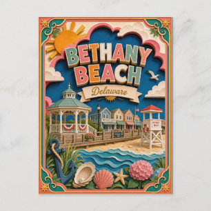 PopCut States Bethany Beach Delaware Paper Art Postcard