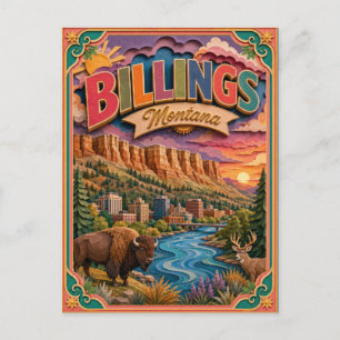 PopCut States Billings Montana Paper Art Postcard