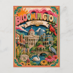 PopCut States Bloomington Illinois Paper Art  Postcard