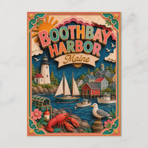 PopCut States Boothbay Harbor Maine Paper Art Postcard