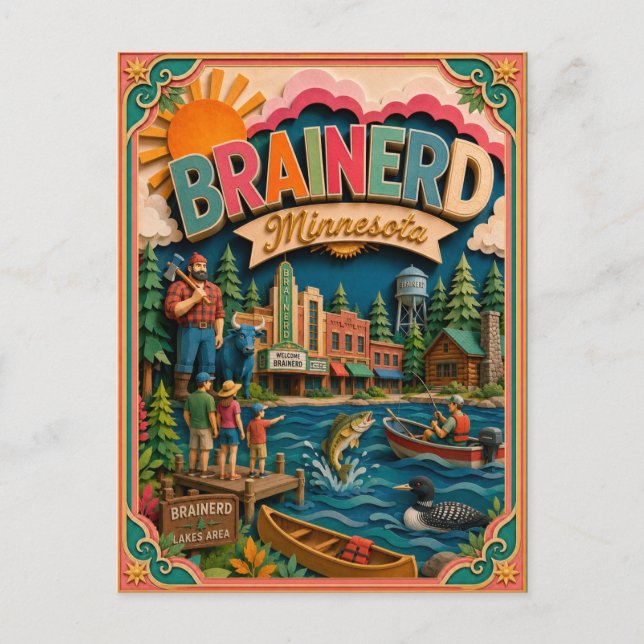 PopCut States Brainerd Minnesota Paper Art Postcard (Front)