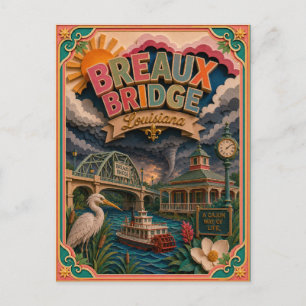 PopCut States Breaux Bridge Louisiana Paper Art Postcard