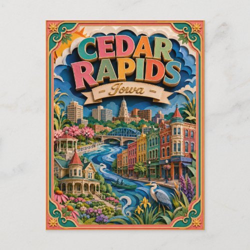 PopCut States Cedar Rapids Iowa Paper Art Postcard