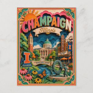 PopCut States Champaign Illinois Paper Art Postcard