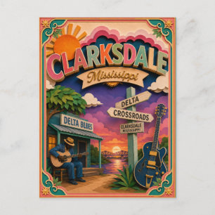 PopCut States Clarksdale Mississippi Paper Art Postcard