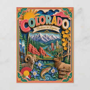 PopCut States Colorado Colorful 3D Paper Art Postcard