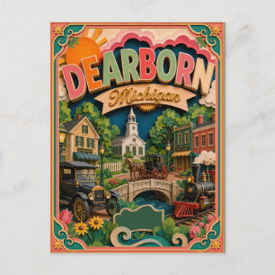 PopCut States Dearborn Michigan Paper Art Postcard