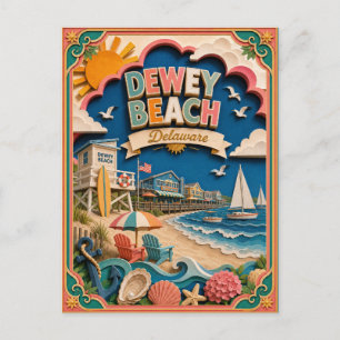 PopCut States Dewey Beach Delaware Paper Art Postcard