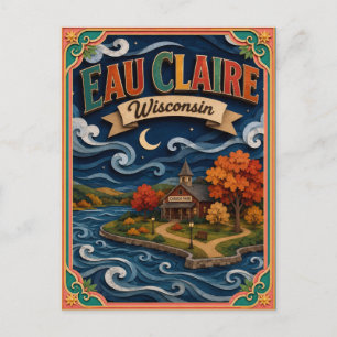 PopCut States Eau Claire Wisconsin Paper Art Postcard