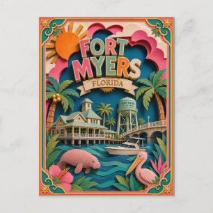 PopCut States Fort Myers Florida Paper Art Postcard