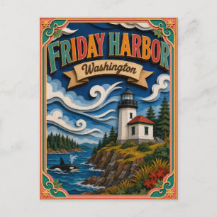 PopCut States Friday Harbor Washington Paper Art Postcard