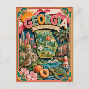 PopCut States Georgia Colorful 3D Paper Art Postcard