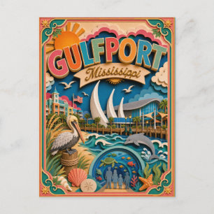 PopCut States Gulfport Mississippi Paper Art Postcard