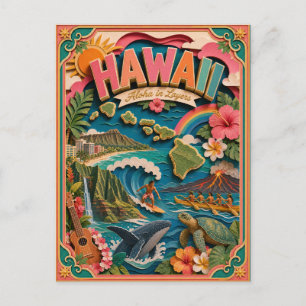 PopCut States Hawaii Colorful 3D Paper Art Postcard