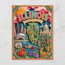 PopCut States Illinois Colorful 3D Paper Art