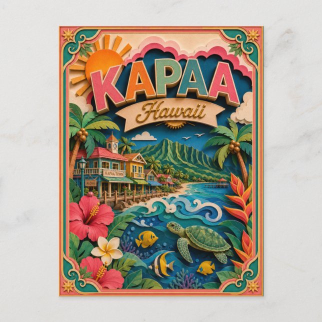 PopCut States Kapaa Hawaii Paper Art Postcard (Front)