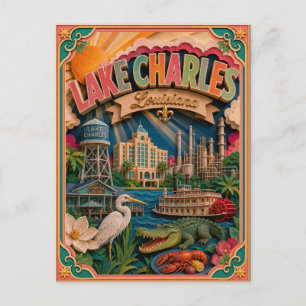 PopCut States Lake Charles Louisiana Paper Art Postcard