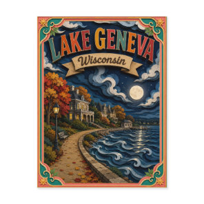 PopCut States Lake Geneva Wisconsin Paper Art Postcard