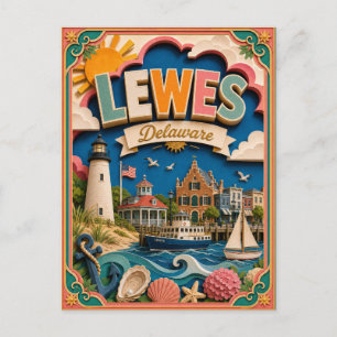 PopCut States Lewes Delaware Paper Art Postcard
