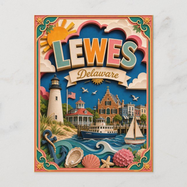 PopCut States Lewes Delaware Paper Art  Postcard (Front)