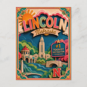 PopCut States Lincoln Nebraska Paper Art Postcard