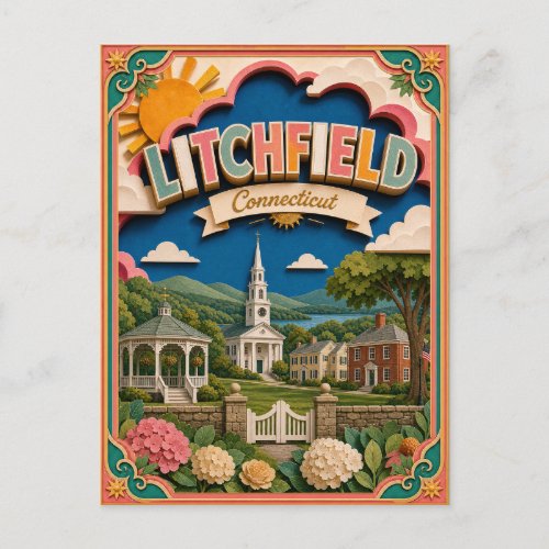 PopCut States Litchfield Connecticut Paper Art Postcard