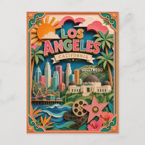 PopCut States Los Angeles California Paper Art Postcard