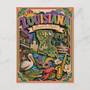 PopCut States Louisiana Colorful 3D Paper Art Postcard