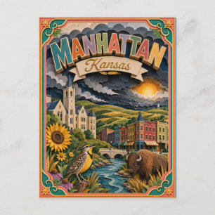 PopCut States Manhattan Kansas Paper Art Postcard