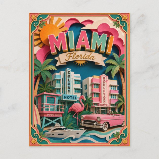 PopCut States Miami Florida Paper Art Postcard (Front)
