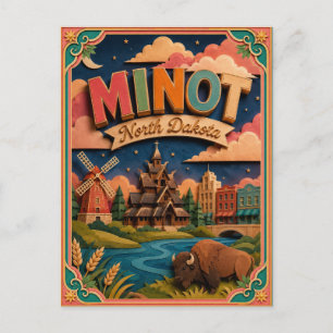 PopCut States Minot North Dakota Paper Art Postcard