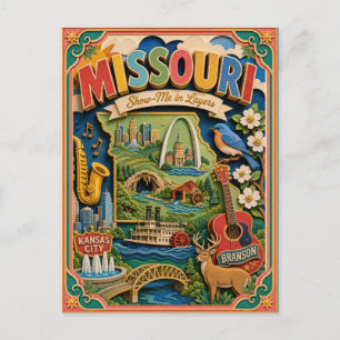 PopCut States Missouri Colorful 3D Paper Art Postcard