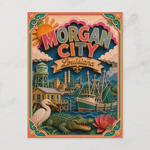 PopCut States Morgan City Louisiana Paper Art Postcard